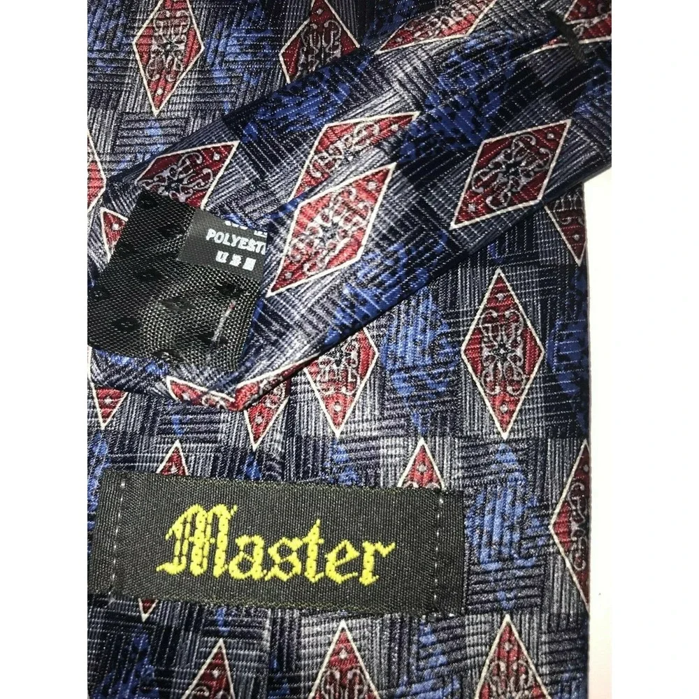 New Old Stock Master Polyester Neck Tie‎ Navy Red Gold Geometric 58